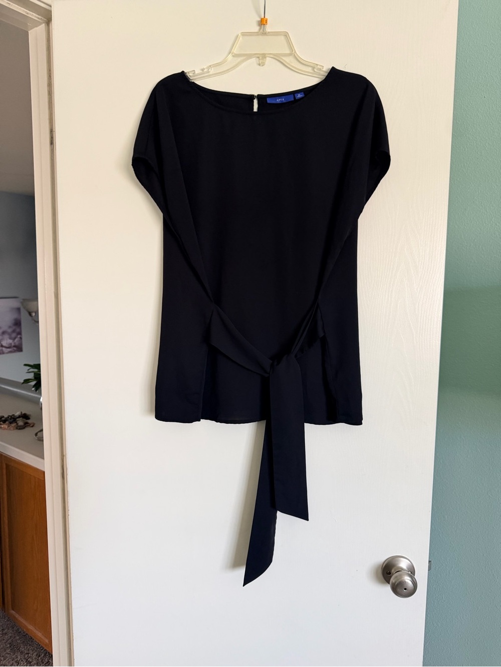 Apartment 9 Black Tie Waist Blouse Top Dolman Sleeve XL